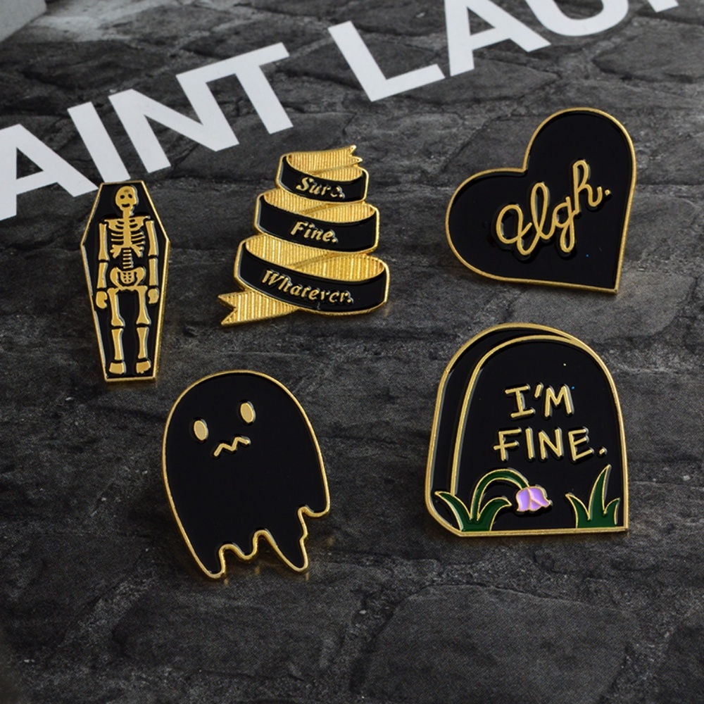 Ugh Heart Black Gold Girl Enamel Pins - Picture 4 of 5